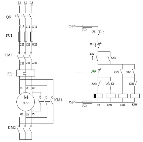 電機(jī)Y-△轉(zhuǎn)換控制的繼電器線(xiàn)路